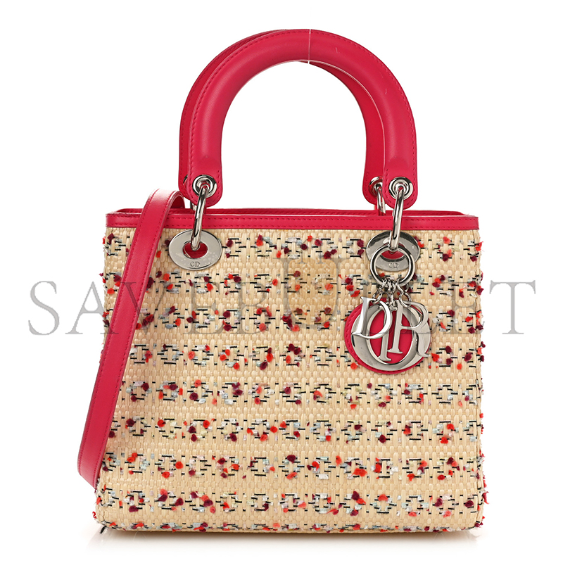 D*or raffia tweed medium lady D*or pink beige (24*20*12.1cm)